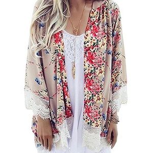 (2/$15) Boho Lace Beige Kimono